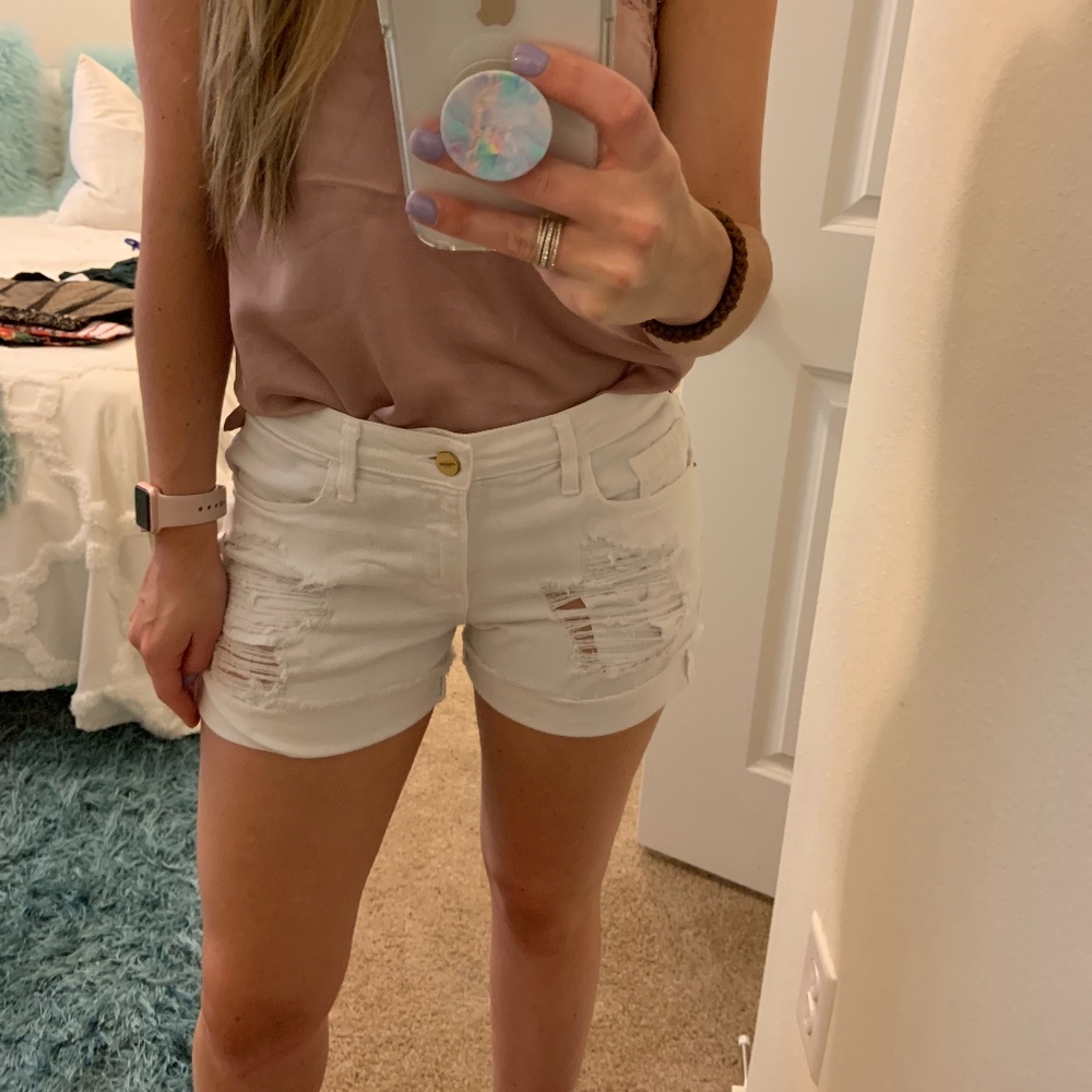 Frame White Ripped Denim Shorts
